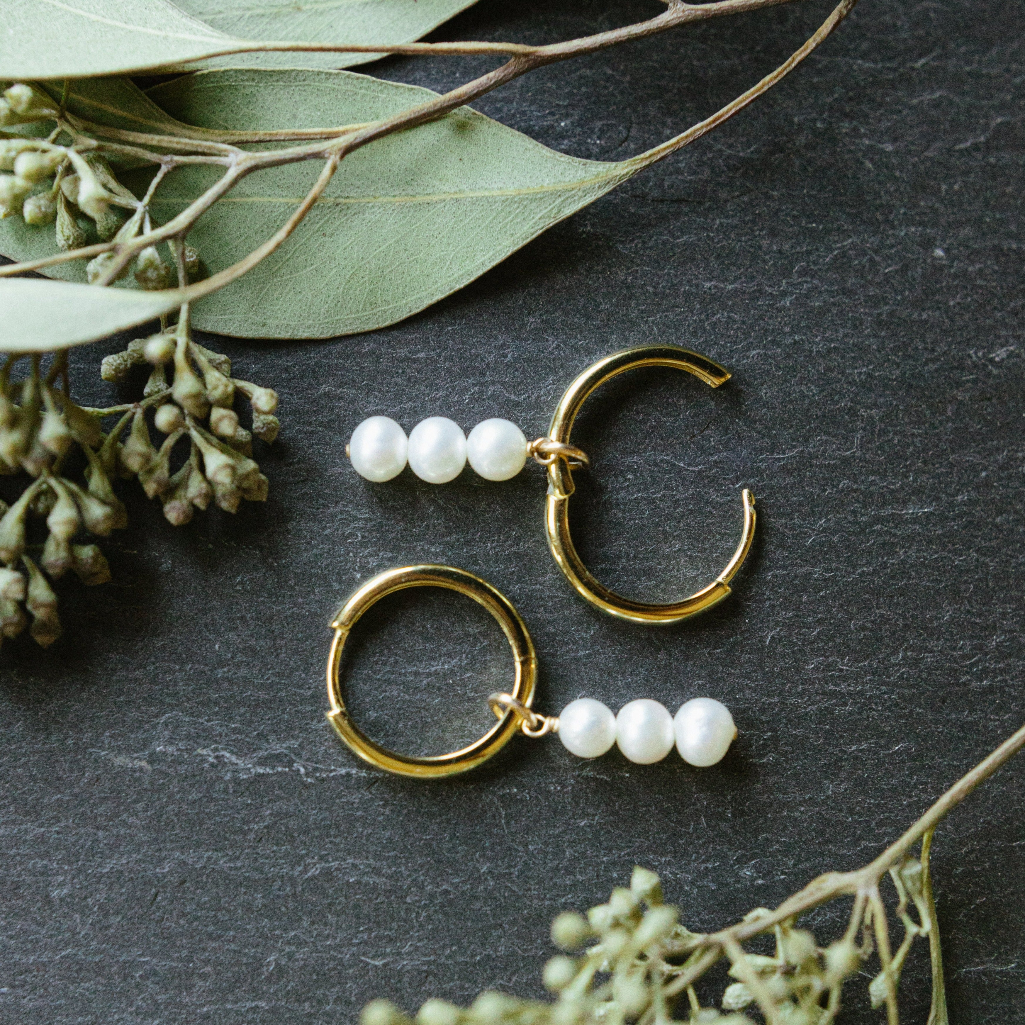 Triple Pearl Drop Hoops