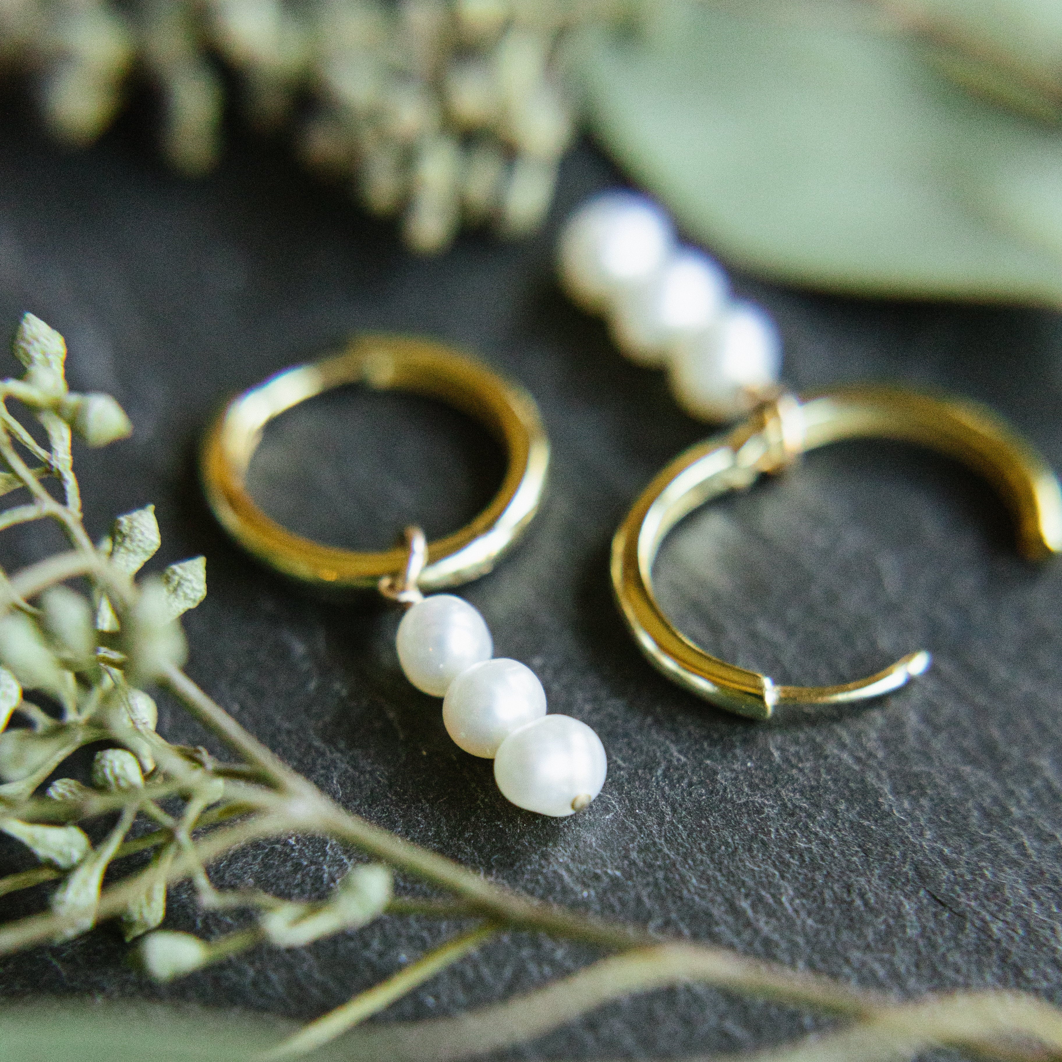 Triple Pearl Drop Hoops