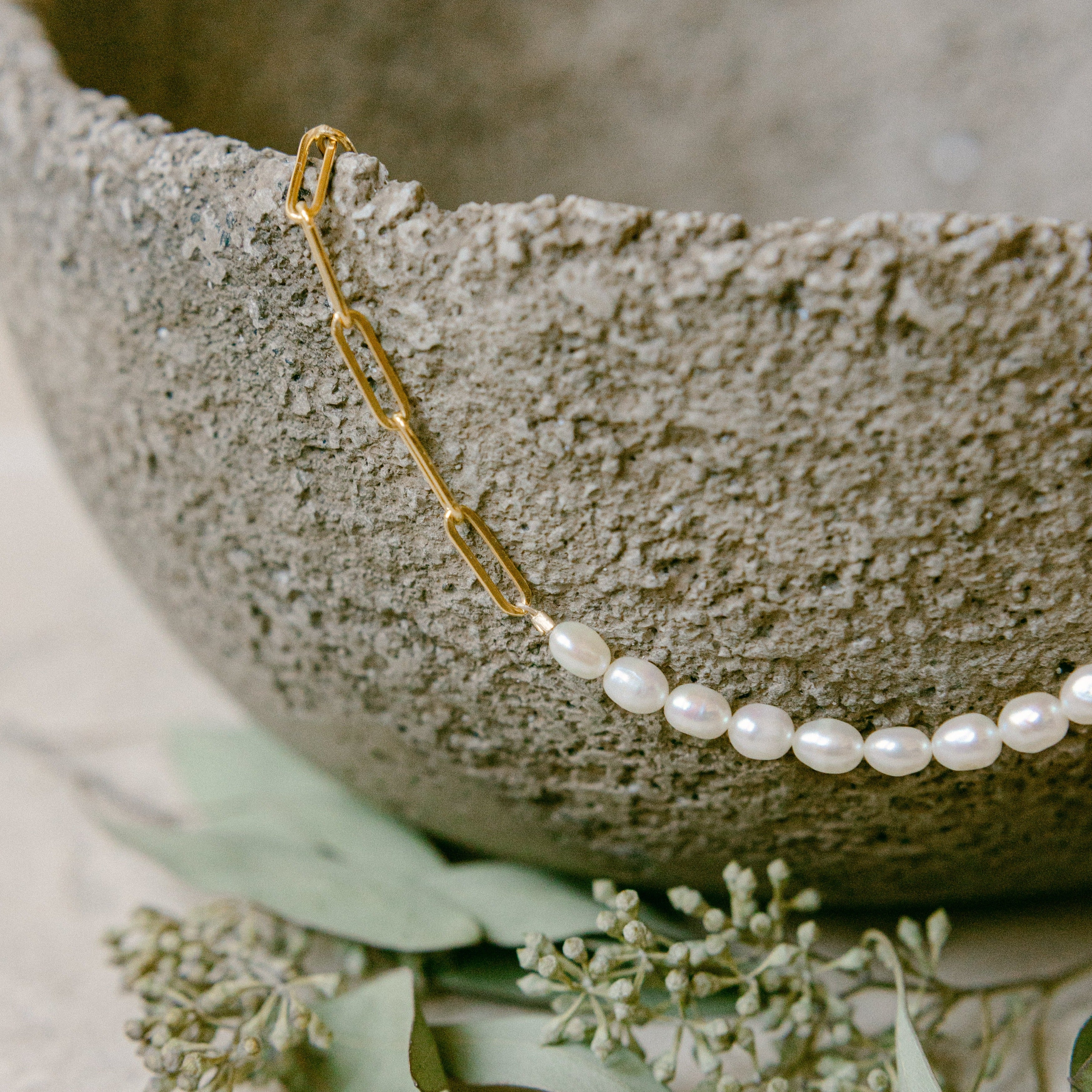 Half Pearl Link Necklace