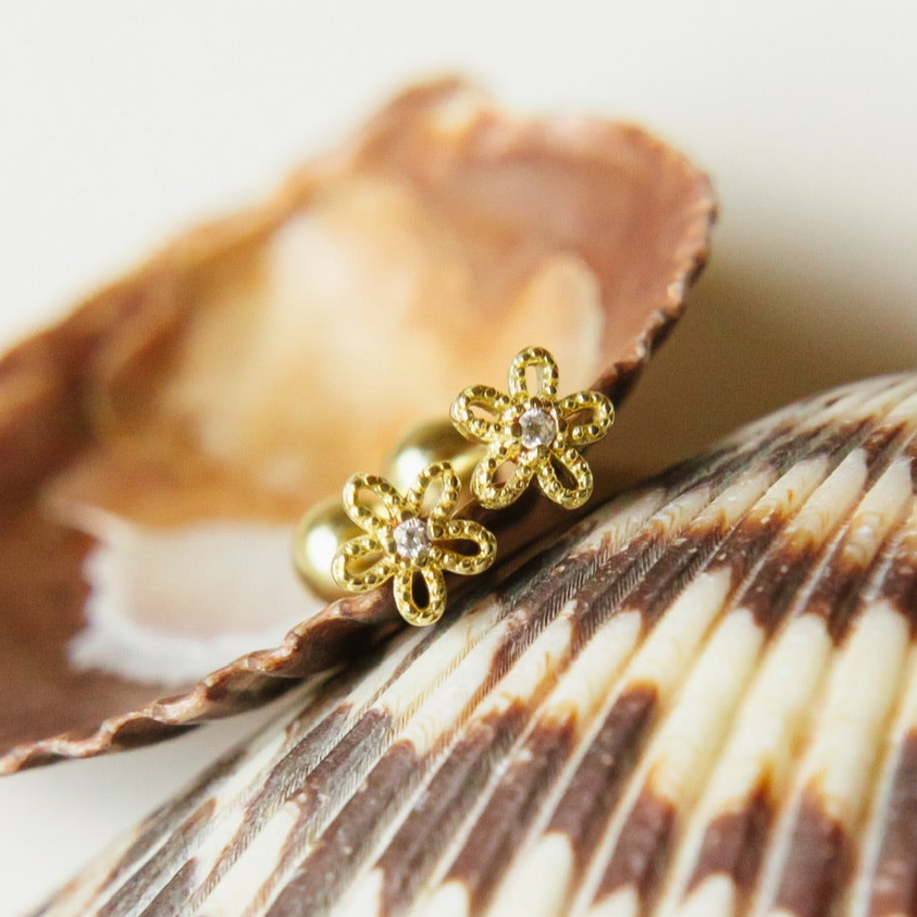 Sparkle flower screw back earrings