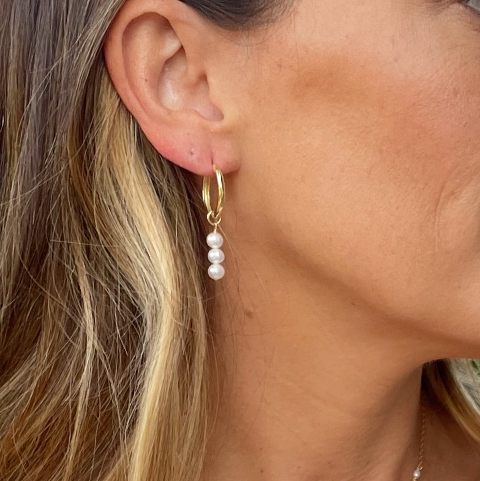 Triple Pearl Drop Hoops