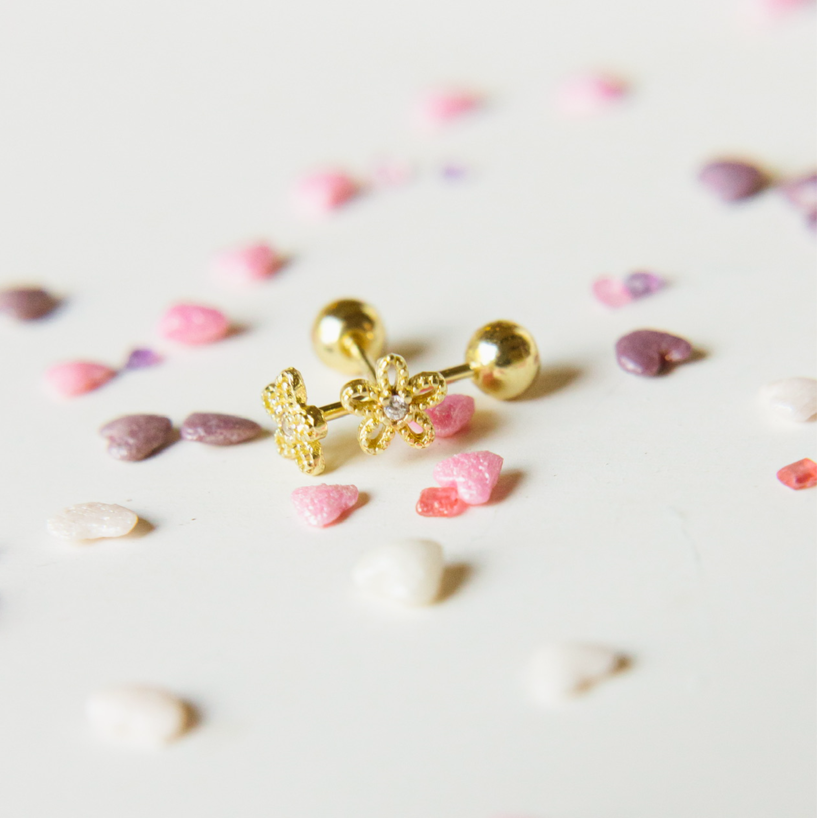 Sparkle flower screw back earrings