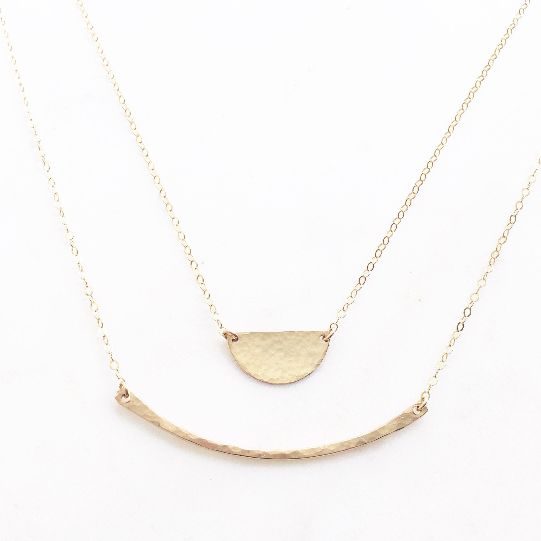 Curved Hammered Bar Necklace