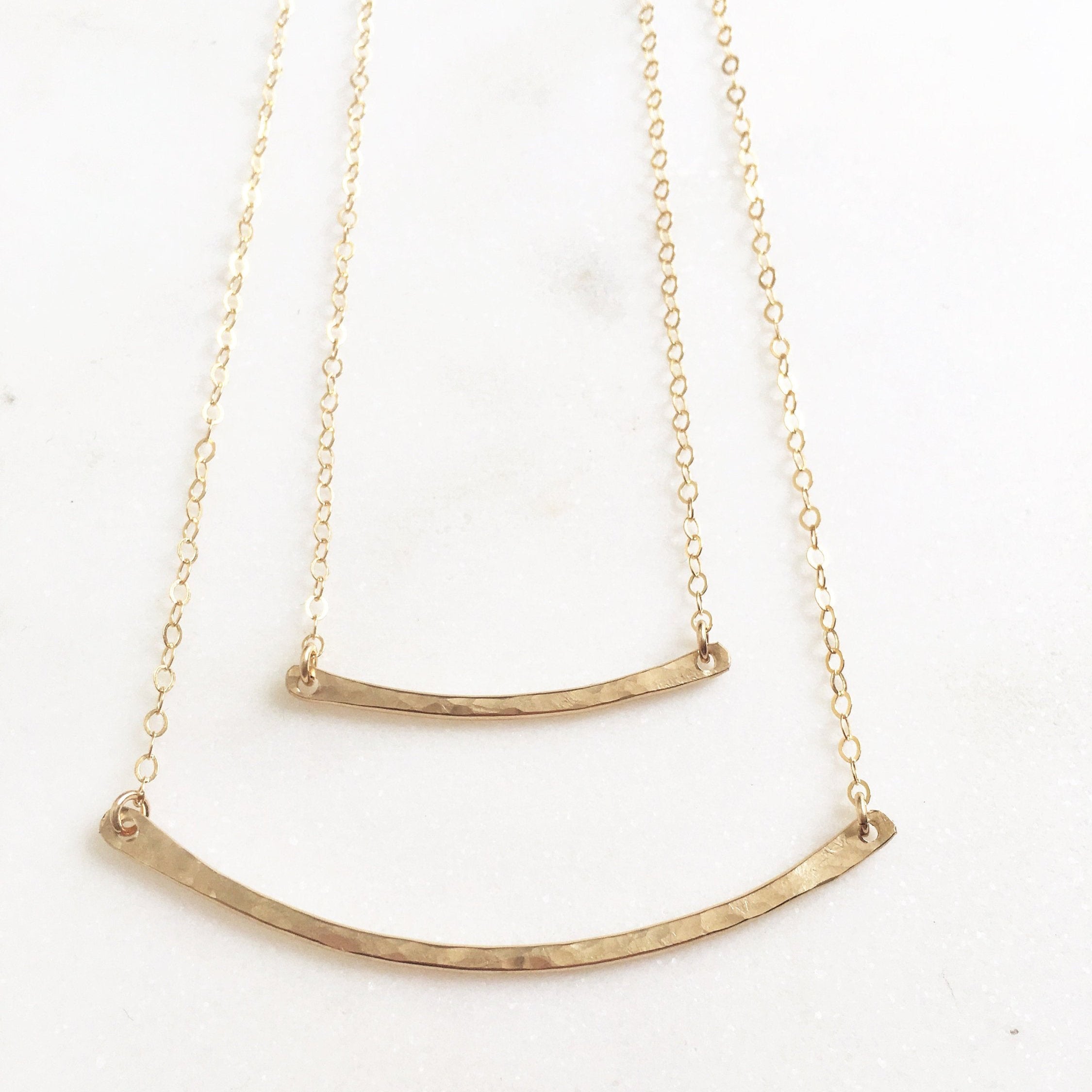 Curved Hammered Bar Necklace