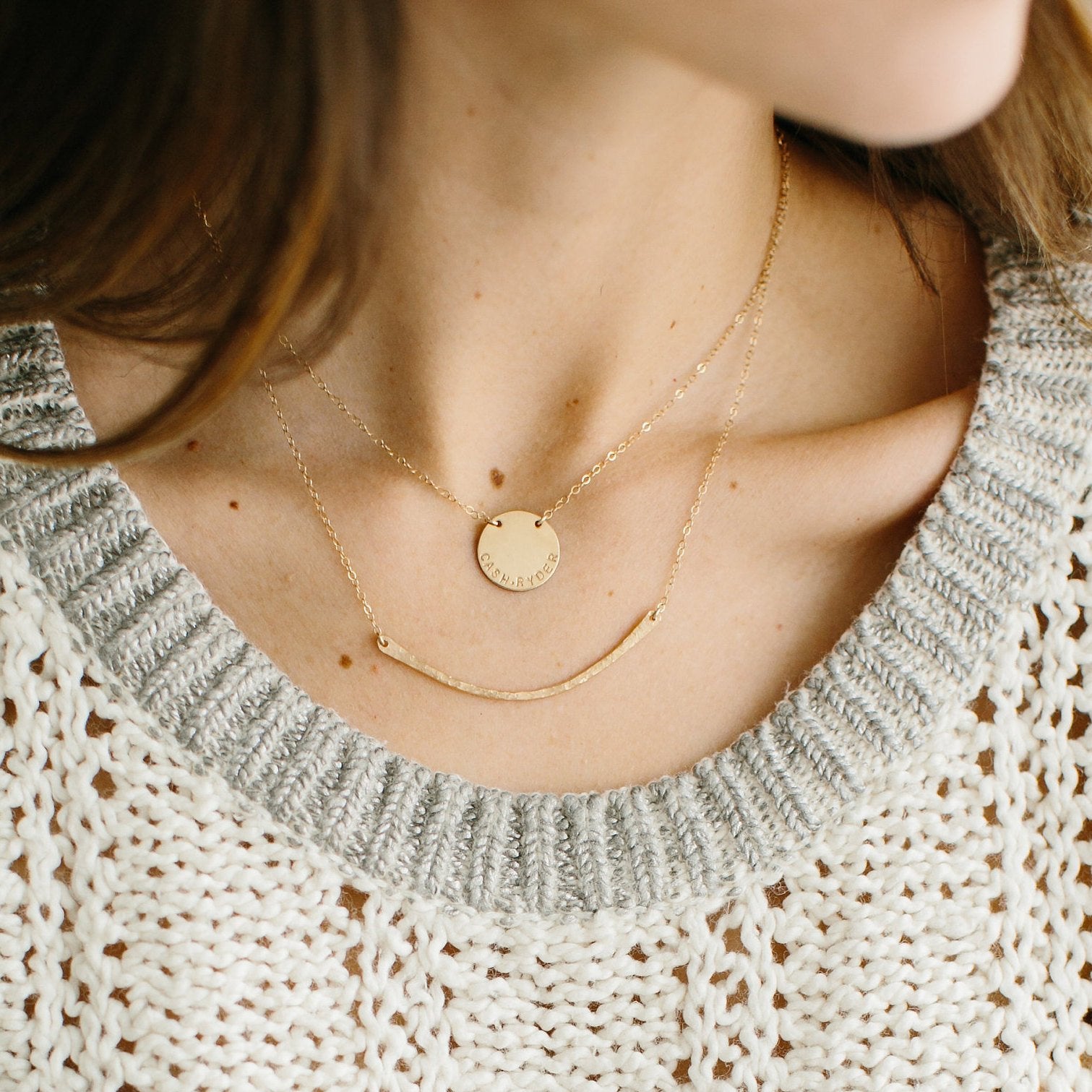 Curved Hammered Bar Necklace