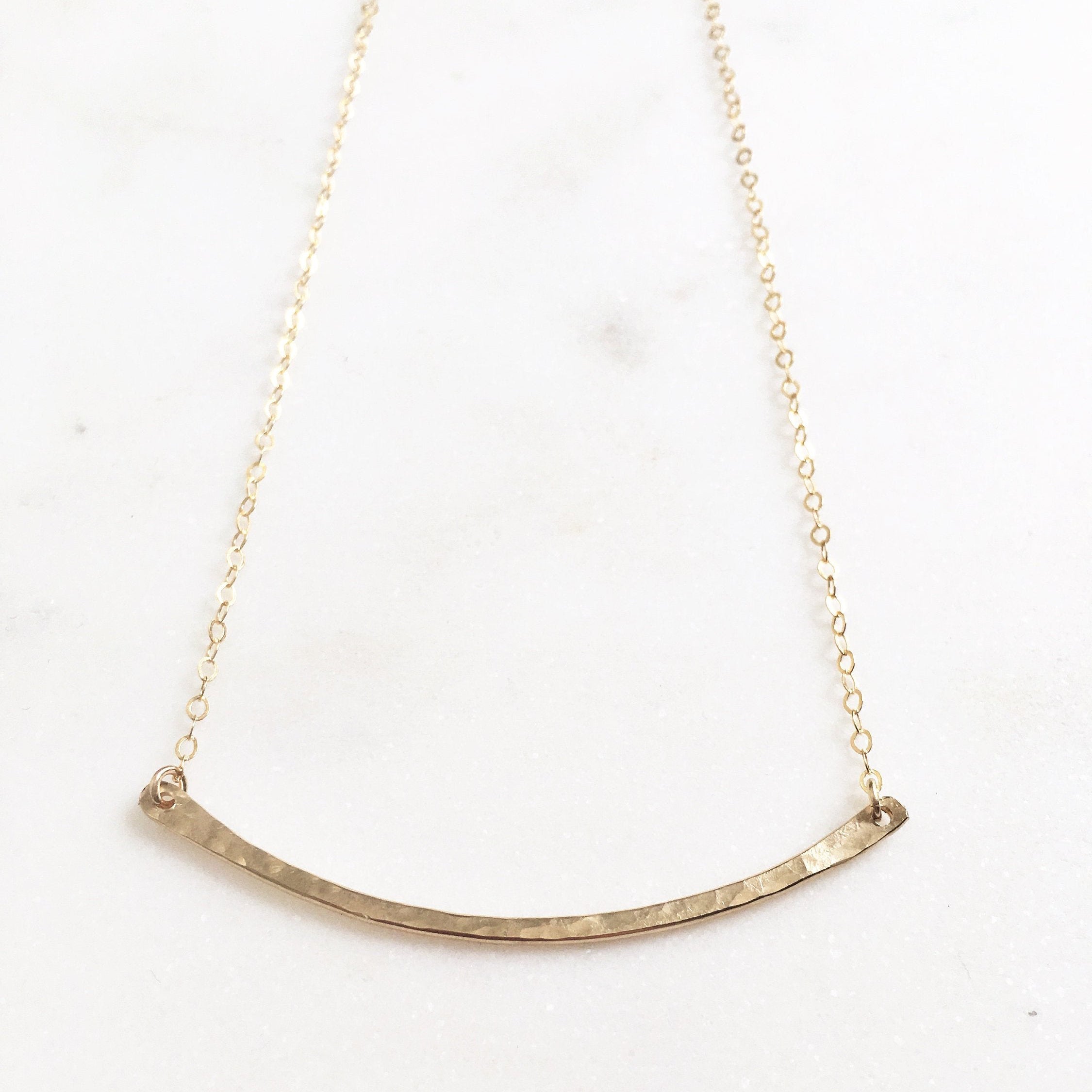 Curved Hammered Bar Necklace