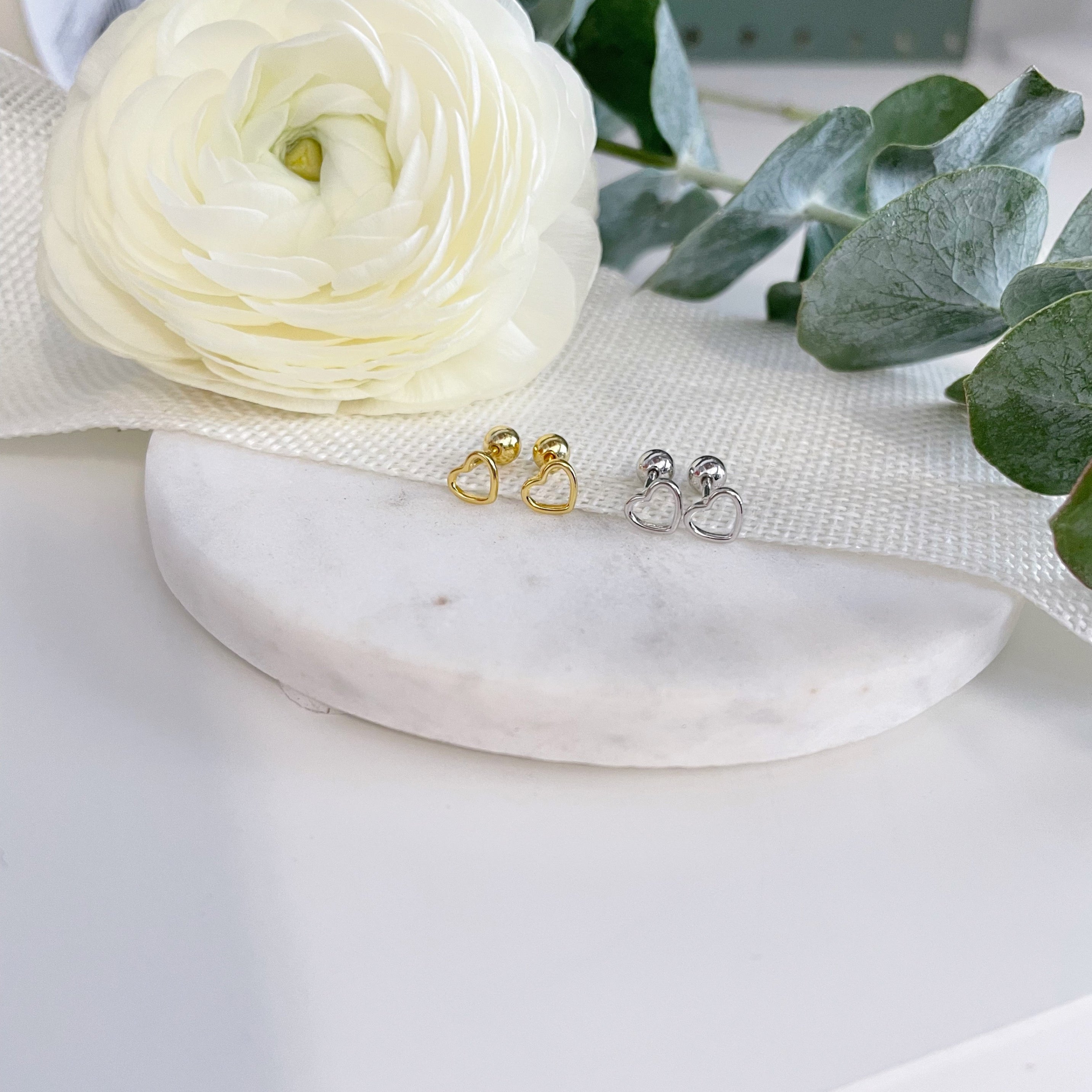 Hollow Heart Screw Back Earrings