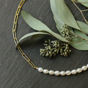 Half Pearl Link Necklace